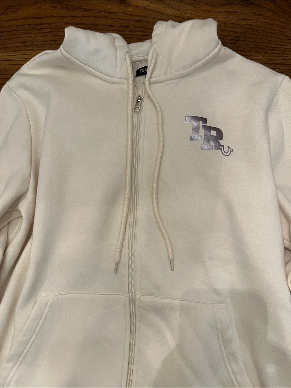 True Religion Metallic Logo Zip Hoodie, size large